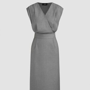 Cider V-neck Solid Wrap Split Sleeveless Midi Dress